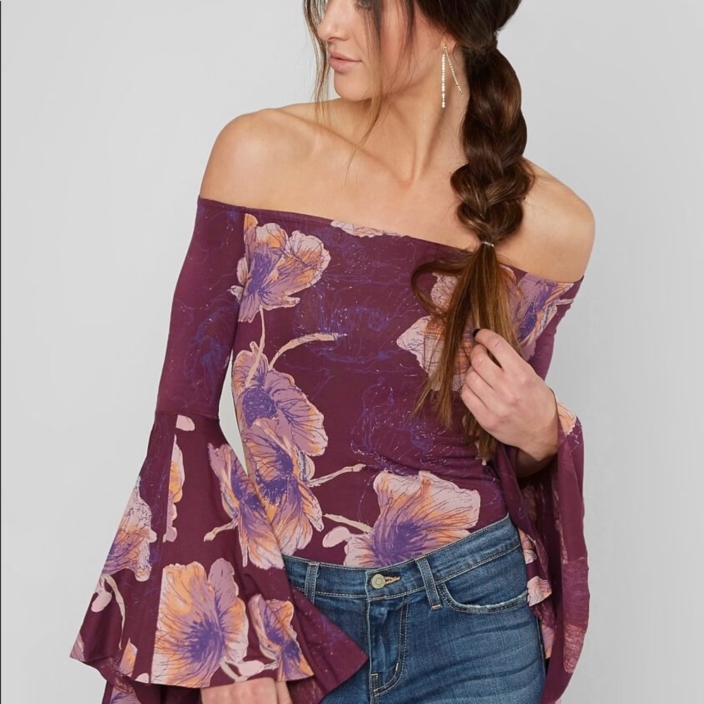 NWT FREE PEOPLE BIRDS OF PARADISE TOP in Wine - Picture 4 of 6